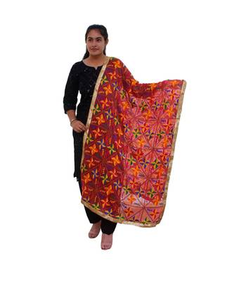 pink Heavy Embroidery Phulkari Dupatta 1