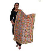 grey Heavy Embroidery Phulkari Dupatta
