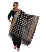 black Chanderi Silk Banarsi Dupatta