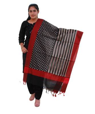 black Chanderi Silk Banarsi Dupatta 1