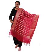 pink Chanderi Silk Banarsi Dupatta