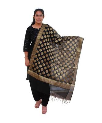 black Chanderi Silk Banarsi Dupatta 1