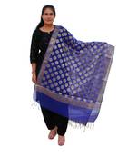 blue Chanderi Silk Banarsi Dupatta