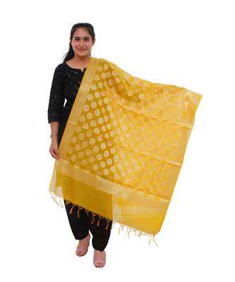yellow Chanderi Silk Banarsi Dupatta 1