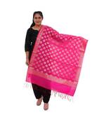 pink Chanderi Silk Banarsi Dupatta
