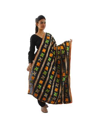Black Chinon Phulkari Dupatta with Gotta Patti Work 1