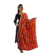 Red Chinon Phulkari Dupatta with Gotta Patti Work