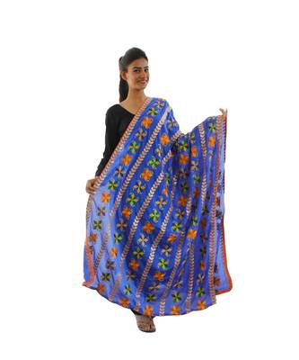 Royal Blue Chinon Phulkari Dupatta with Gotta Patti Work 1