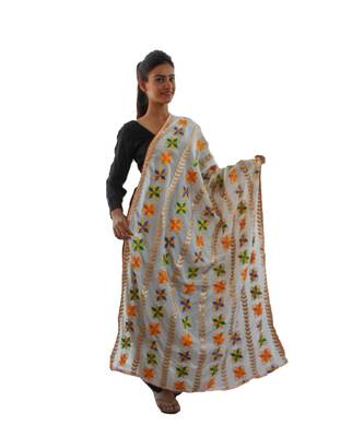 White Chinon Phulkari Dupatta with Gotta Patti Work 1