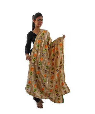 Beige Chinon Phulkari Dupatta with Gotta Patti Work 1