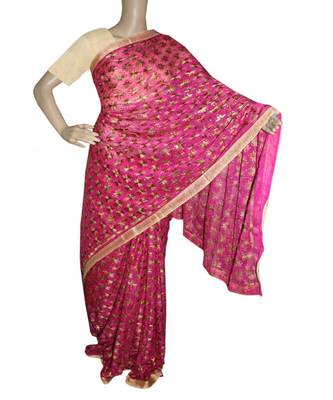 Majenta woven Phulkari Saree 1