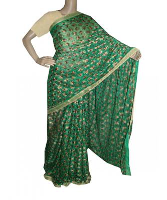 Pista Green woven Phulkari Saree 1