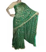 Pista Green woven Phulkari Saree