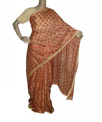 Peech woven Phulkari Saree 1