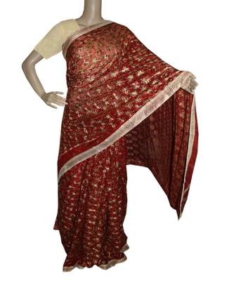 Rust woven Phulkari Saree 1