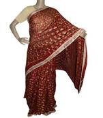 Rust woven Phulkari Saree