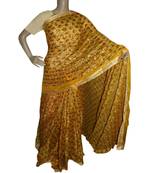 Dark Yellow woven Phulkari Saree