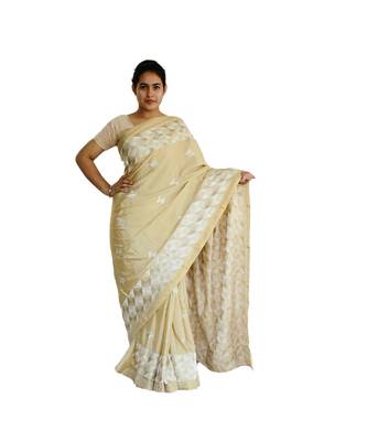 Beige woven chiffon Phulkari Saree 1