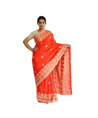 Orange woven chiffon Phulkari Saree 1