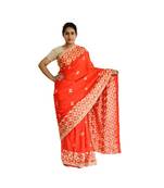 Orange woven chiffon Phulkari Saree
