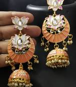 Designer Ethnic Indian Bollywood Peech Pink Lotus Chandbali Jhumki Earrings