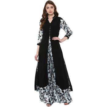 Women's Black Colour 3/4Th Sleeve Rayon Flared Kurta 1