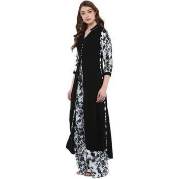 Women's Black Colour 3/4Th Sleeve Rayon Flared Kurta 4