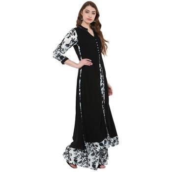 Women's Black Colour 3/4Th Sleeve Rayon Flared Kurta 5