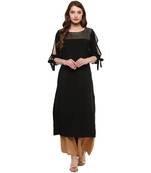 Women's Black Colour 3/4Th Sleeve Crepe Straight Kurta