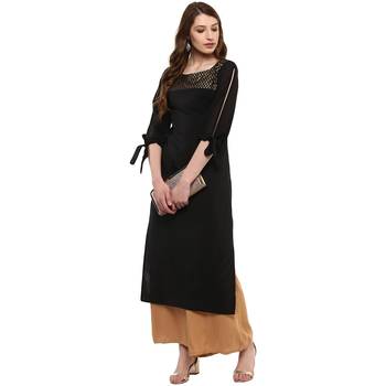Women's Black Colour 3/4Th Sleeve Crepe Straight Kurta 2