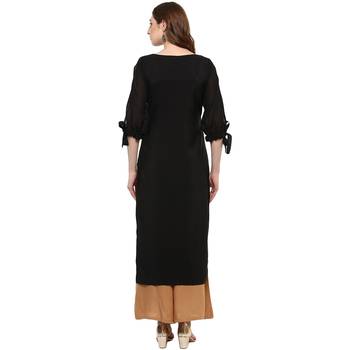 Women's Black Colour 3/4Th Sleeve Crepe Straight Kurta 3