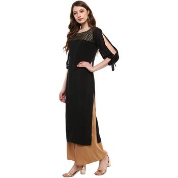 Women's Black Colour 3/4Th Sleeve Crepe Straight Kurta 4