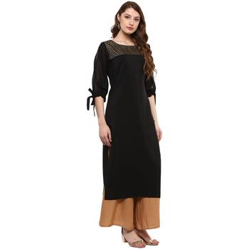 Women's Black Colour 3/4Th Sleeve Crepe Straight Kurta 5
