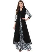 Women's Black Colour 3/4Th Sleeve Rayon Flared Kurta And Palazzo