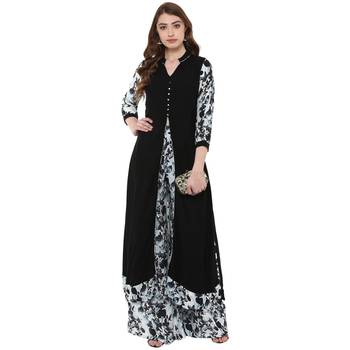 Women's Black Colour 3/4Th Sleeve Rayon Flared Kurta And Palazzo 2