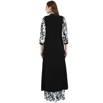 Women's Black Colour 3/4Th Sleeve Rayon Flared Kurta And Palazzo 3
