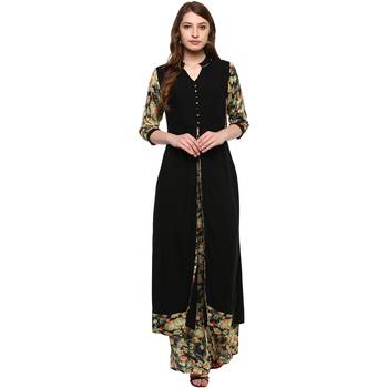 Women's Black Colour 3/4Th Sleeve Rayon Flared Kurta And Palazzo 1