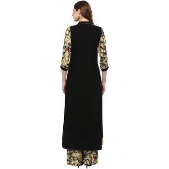 Women's Black Colour 3/4Th Sleeve Rayon Flared Kurta And Palazzo 3