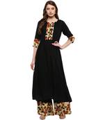Women's Black Colour 3/4Th Sleeve Rayon Flared Kurta And Palazzo