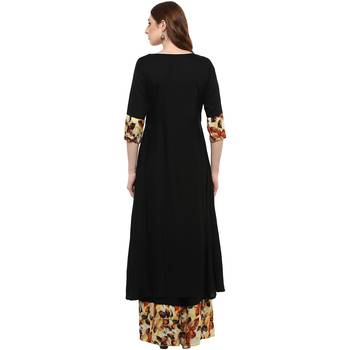 Women's Black Colour 3/4Th Sleeve Rayon Flared Kurta And Palazzo 3