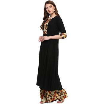 Women's Black Colour 3/4Th Sleeve Rayon Flared Kurta And Palazzo 4