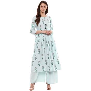 women's Summer Blue color Flared Crepe Floral Print Kurta 1