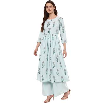 women's Summer Blue color Flared Crepe Floral Print Kurta 4