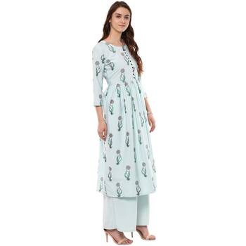 women's Summer Blue color Flared Crepe Floral Print Kurta 5