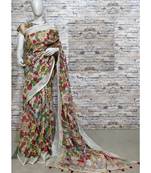 Multicolor Floral Print Linen Saree