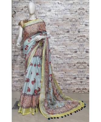 Light Orange Hand Woven Poly Silk Handloom Sarees 1