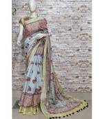Multicolor Floral Print Linen Saree