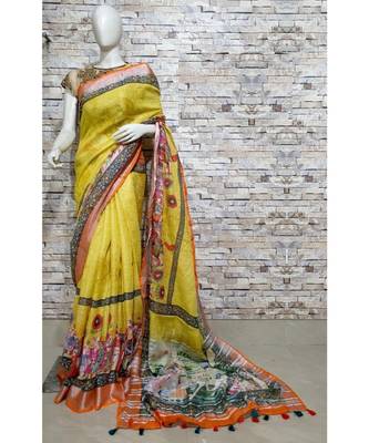 Orange Hand Woven Poly Silk Handloom Sarees 1