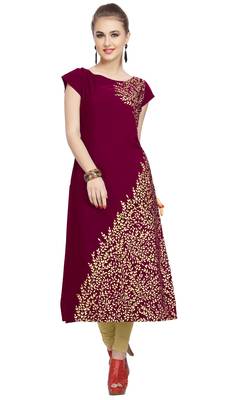 Beamish Dark Pink Colour Foil Print Crepe Kurti 1