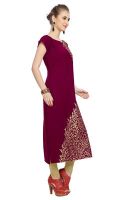 Beamish Dark Pink Colour Foil Print Crepe Kurti 2